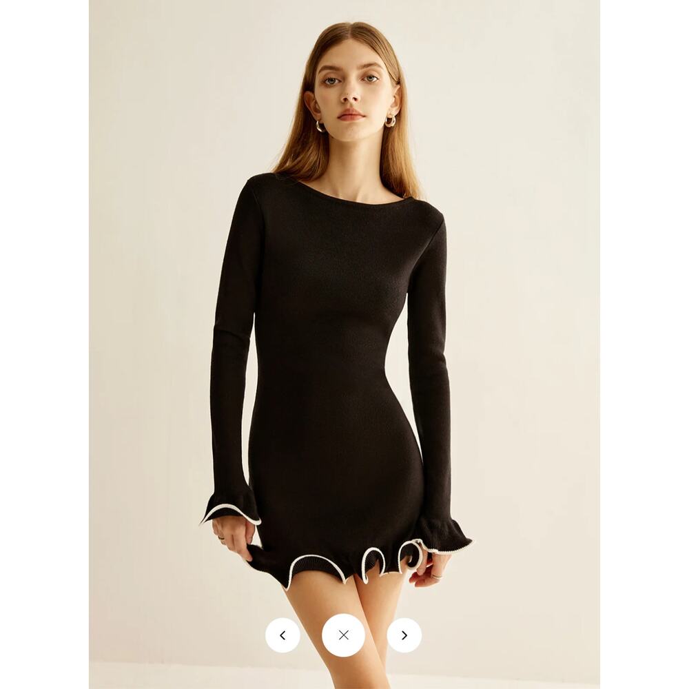 Commense Contrast Ruffle Slim Dress Sz L